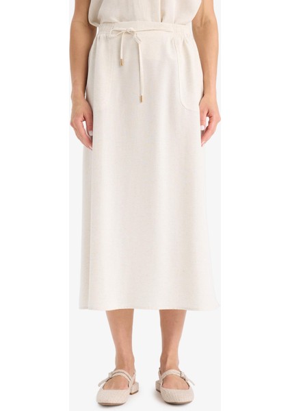 Regular Fit Kargo Cepli Keten Karışımlı Midi Etek F0992AX25HS indirimleri