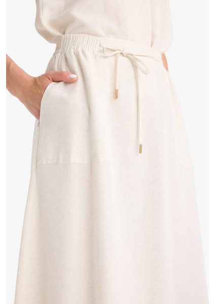 Regular Fit Kargo Cepli Keten Karışımlı Midi Etek F0992AX25HS