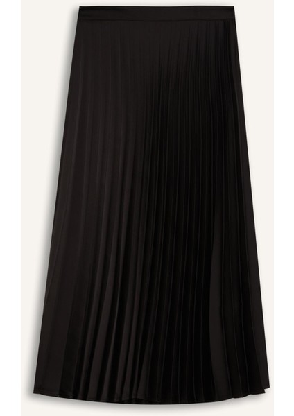 A Kesim Yüksek Bel Pileli Basic Düz Saten Maxi Etek D2871AX24AU