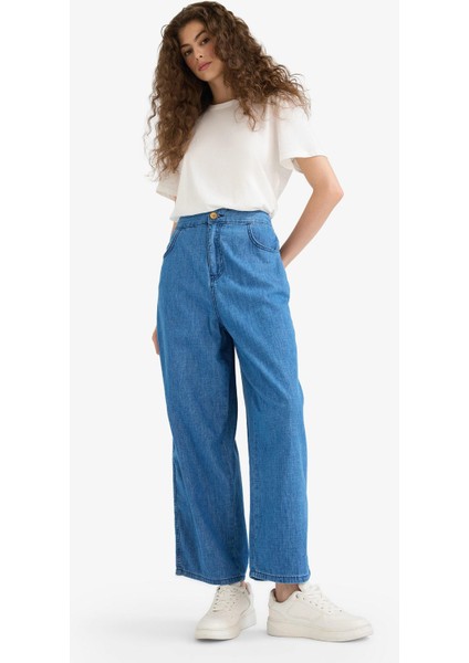 Culotte Beli Lastikli Kısa Paça Bilek Boy Jean Pantolon E3041AX25SM