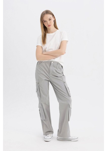 Straight Fit Gabardin Pantolon Kargo Cepli B6873AX24SP