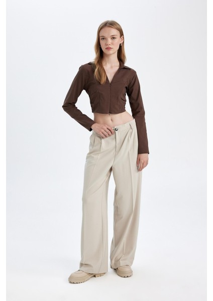 Klasik Kumaş Pantolon Wide Leg Geniş Bol Paça Fleto Cepli Yüksek Bel Standart Boy Basic Düz D8150AX24AU fiyatları