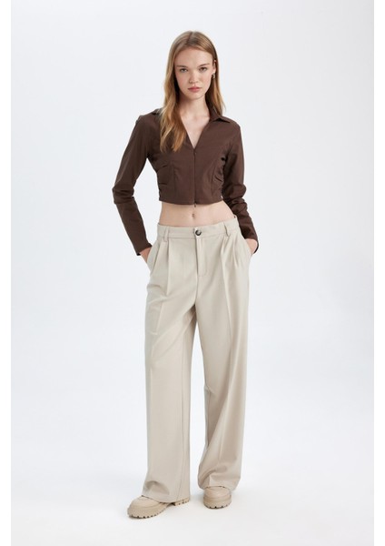 Klasik Kumaş Pantolon Wide Leg Geniş Bol Paça Fleto Cepli Yüksek Bel Standart Boy Basic Düz D8150AX24AU modelleri