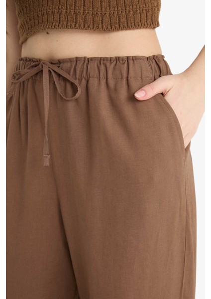 Wide Leg Çift Cepli Beli Lastikli Standart Boy Keten Karışımlı Pantolon E1981AX25SM indirimleri