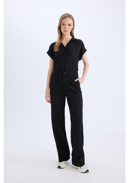 Wide Leg Klasik Kumaş Pantolon Basic Düz Geniş Bol Paça Çift Cepli Yüksek Bel Standart Boy D4360AX25SP fiyatları
