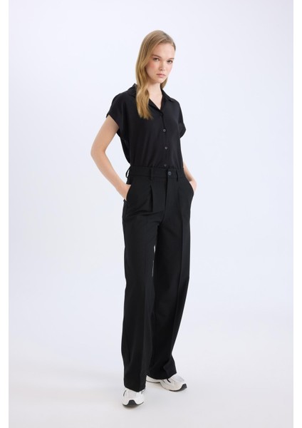 Wide Leg Klasik Kumaş Pantolon Basic Düz Geniş Bol Paça Çift Cepli Yüksek Bel Standart Boy D4360AX25SP modelleri