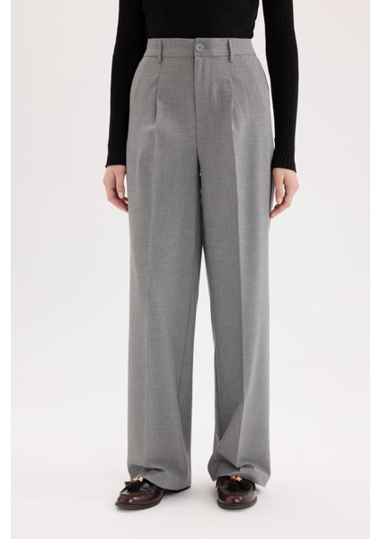 Klasik Kumaş Palazzo Pantolon Wide Leg Geniş Bol Paça Çift Cepli Yüksek Bel Standart Boy Basic Düz D4360AX25SP fırsatları