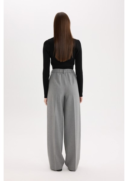 Klasik Kumaş Palazzo Pantolon Wide Leg Geniş Bol Paça Çift Cepli Yüksek Bel Standart Boy Basic Düz D4360AX25SP