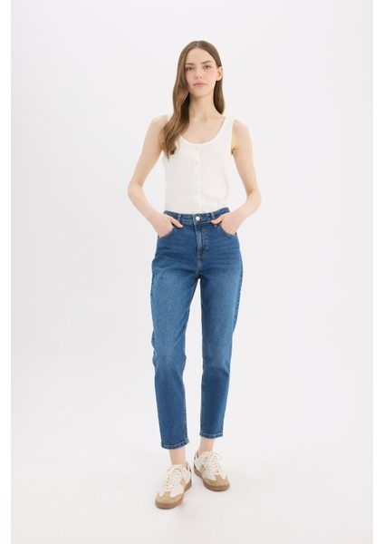 Lina Comfort Mom Normal Bel Düz Paça Jean Kar Yıkamalı Pantolon D8179AX25SP