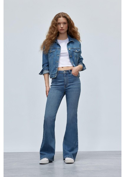 Mia Yüksek Bel Geniş Paça Jean Pantolon D6640AX25SP