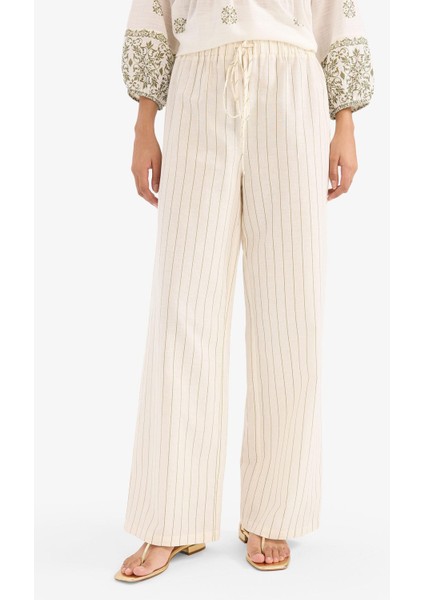 Regular Fit Çizgili Esnek Yüksek Belli Keten Karışımlı Palazzo Pantolon F3395AX25SM indirimleri
