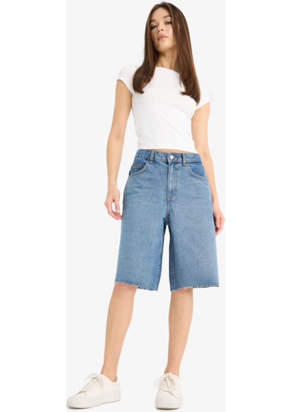Yüksek Bel Jean Bermuda Şort E1603AX25SM fırsatları