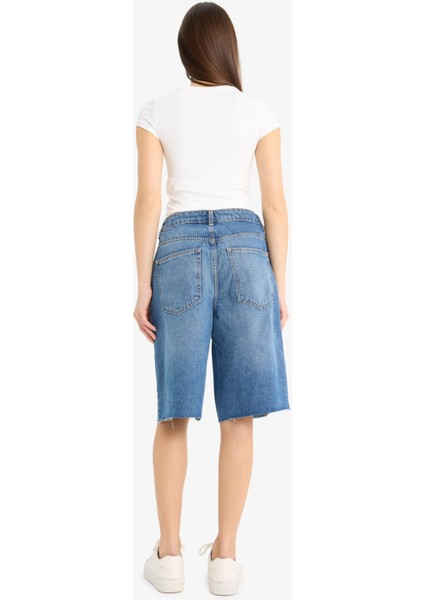 Yüksek Bel Jean Bermuda Şort E1603AX25SM