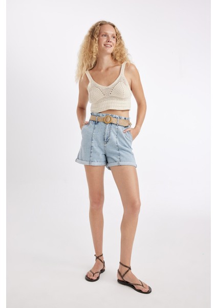 Paperbag Yüksek Bel Katlamalı Paça Jean Şort C0694AX24SM fiyatları