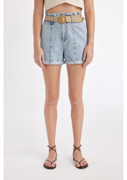 Paperbag Yüksek Bel Katlamalı Paça Jean Şort C0694AX24SM indirimleri