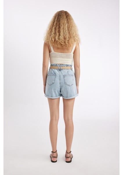 Paperbag Yüksek Bel Katlamalı Paça Jean Şort C0694AX24SM