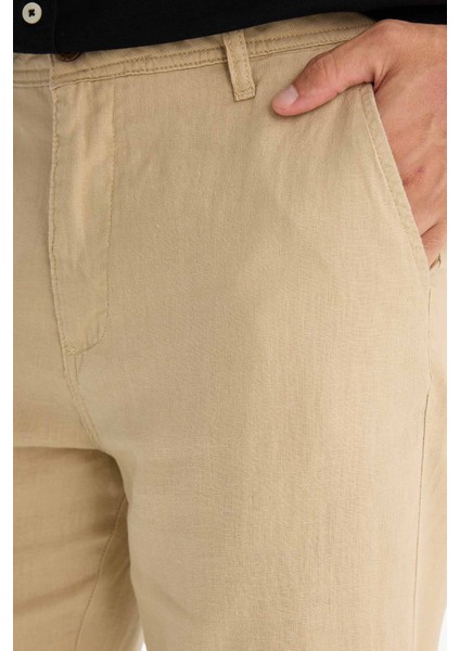 %100 Keten Relax Fit Rahat Kesim Düz Paça Yazlık Beyaz Pantolon