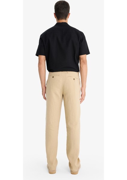 %100 Keten Relax Fit Rahat Kesim Düz Paça Yazlık Beyaz Pantolon