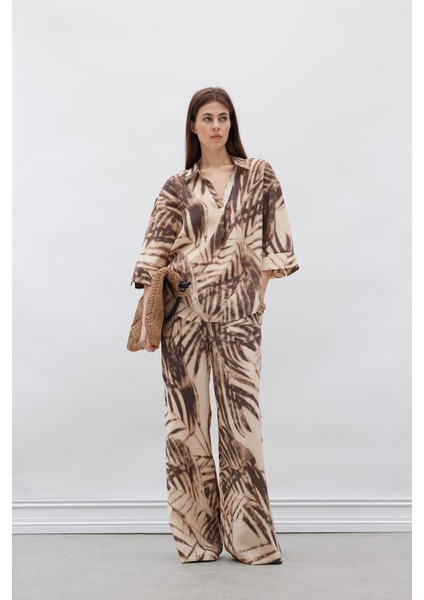 Wide Leg Desenli Modal Kumaş Palazzo Pantolon Yüksek Bel Düz Geniş Paça E8599AX25SM fiyatları