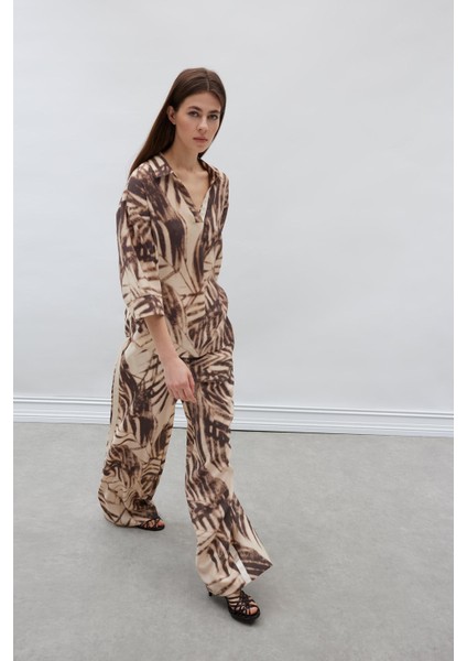 Wide Leg Desenli Modal Kumaş Palazzo Pantolon Yüksek Bel Düz Geniş Paça E8599AX25SM modelleri