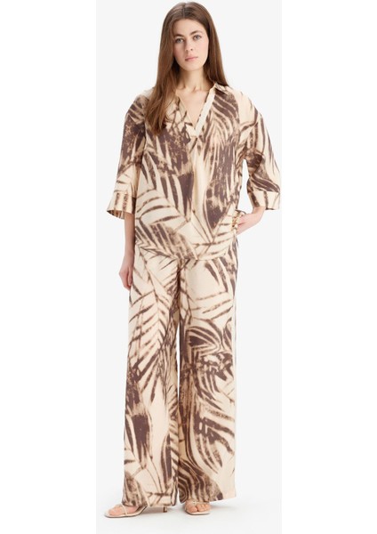 Wide Leg Desenli Modal Kumaş Palazzo Pantolon Yüksek Bel Düz Geniş Paça E8599AX25SM indirimleri