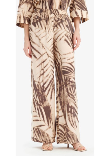 Wide Leg Desenli Modal Kumaş Palazzo Pantolon Yüksek Bel Düz Geniş Paça E8599AX25SM