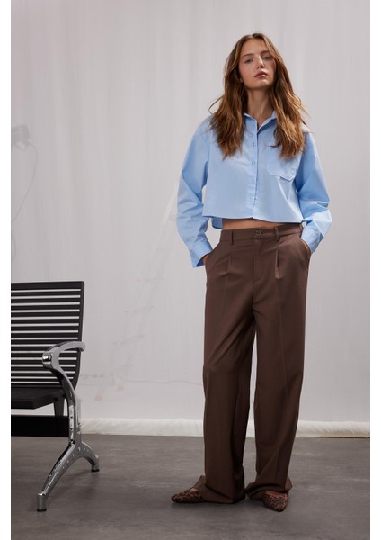 Klasik Kumaş Palazzo Pantolon Wide Leg Geniş Bol Paça Çift Cepli Yüksek Bel Standart Boy Basic Düz D4360AX25SP fiyatları