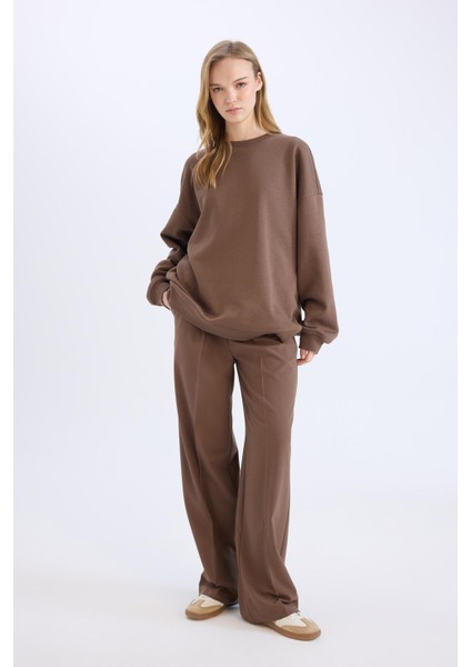Klasik Kumaş Palazzo Pantolon Wide Leg Geniş Bol Paça Çift Cepli Yüksek Bel Standart Boy Basic Düz D4360AX25SP