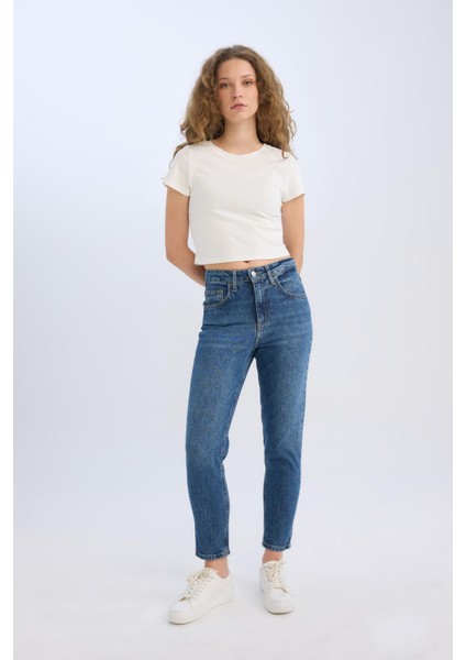 Lina Comfort Fit Yüksek Bel Bilek Boy Jean Yıkamalı Pantolon E3440AXNS