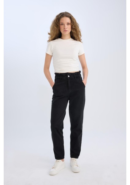 Paperbag Beli Lastikli Kısa Paça Bilek Boy Jean Pantolon D4309ax25sp