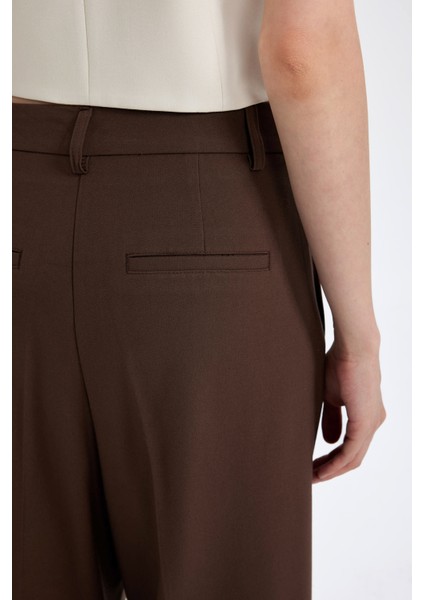 Klasik Kumaş Pantolon Wide Leg Geniş Bol Paça Fleto Cepli Yüksek Bel Standart Boy Basic Düz D8150AX24AU