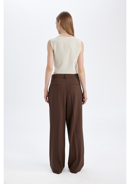 Klasik Kumaş Pantolon Wide Leg Geniş Bol Paça Fleto Cepli Yüksek Bel Standart Boy Basic Düz D8150AX24AU