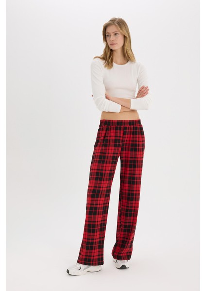 Coool Wide Leg Kareli Kumaş Pijama Pantolon Geniş Bol Paça Beli Cepli Lastikli Normal Bel D9547AX25SP