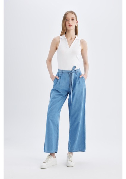 Wide Leg Yüksek Bel Kuşaklı Geniş Paça Uzun Jean Pantolon D2433AX24SM