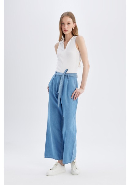 Wide Leg Yüksek Bel Kuşaklı Geniş Paça Uzun Jean Pantolon D2433AX24SM fiyatları