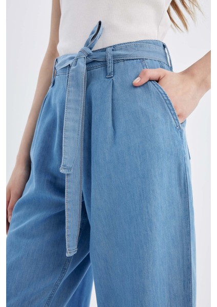 Wide Leg Yüksek Bel Kuşaklı Geniş Paça Uzun Jean Pantolon D2433AX24SM indirimleri