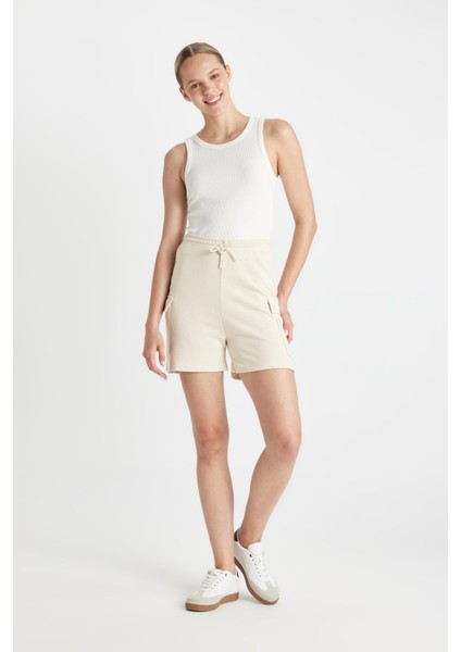 Düz Paça Beli Bağcıklı Kalın Şort C9309AX24SM