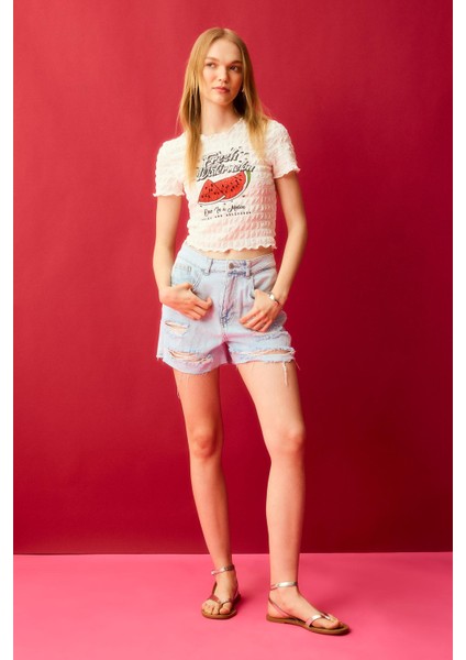 Mom Fit Yüksek Bel Paça Ucu Kesik Jean Şort C0680AX24HS