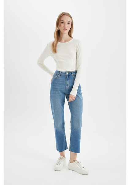 Mary Vintage Straight Fit Yüksek Bel Paça Ucu Kesik Bilek Boy Jean Yıkamalı Pantolon C7367AX24AU