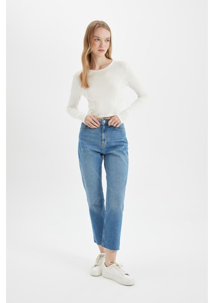 Mary Vintage Straight Fit Yüksek Bel Paça Ucu Kesik Bilek Boy Jean Yıkamalı Pantolon C7367AX24AU fiyatları
