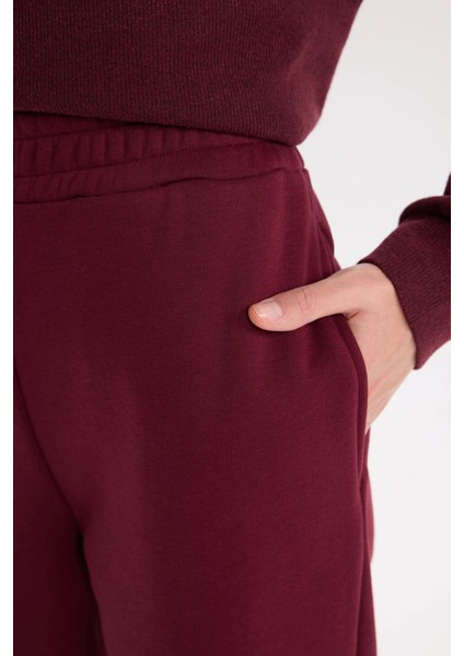 Straight Fit Beli Lastikli Cepli Yüksek Bel Kalın Basic Düz Eşofman Altı B8571AX24WN