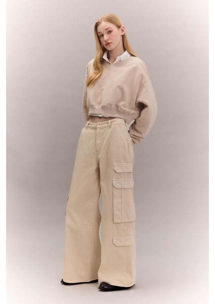 Coool Basic Düz Wide Leg Geniş Bol Paça Pantolon Gabardin Kumaş Kargo Cepli C3890AX24SP modelleri