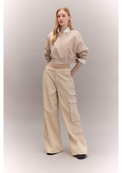 Coool Basic Düz Wide Leg Geniş Bol Paça Pantolon Gabardin Kumaş Kargo Cepli C3890AX24SP fırsatları