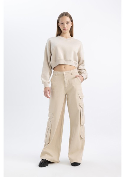 Coool Basic Düz Wide Leg Geniş Bol Paça Pantolon Gabardin Kumaş Kargo Cepli C3890AX24SP indirimleri
