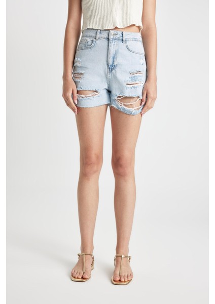Mom Fit Yüksek Bel Paça Ucu Kesik Jean Şort C0680AX24HS