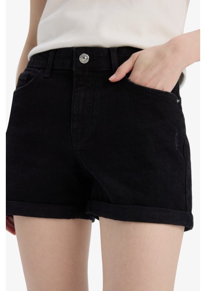 Yüksek Bel Düz Paça Jean Şort E0699AX25SM