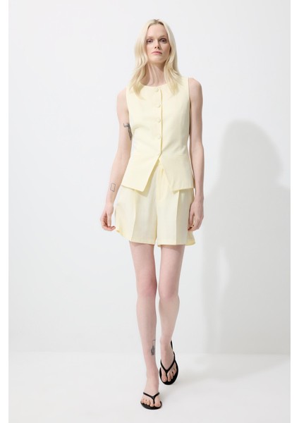 Yüksek Bel Keten Karışımlı Şort F0005AX25SM