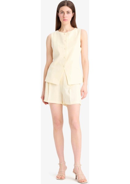 Yüksek Bel Keten Karışımlı Şort F0005AX25SM fırsatları