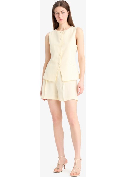 Yüksek Bel Keten Karışımlı Şort F0005AX25SM indirimleri