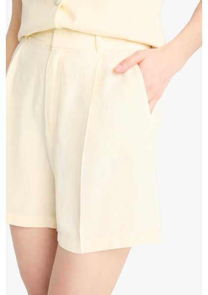 Yüksek Bel Keten Karışımlı Şort F0005AX25SM